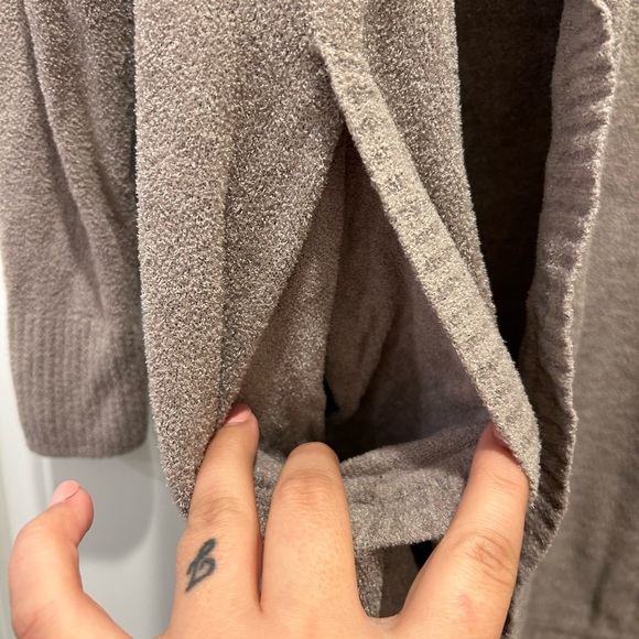 Barefoot Dreams Grey Taupe Cozychic Ultra Lite Knit Cardigan Sz L - Picture 3 of 6